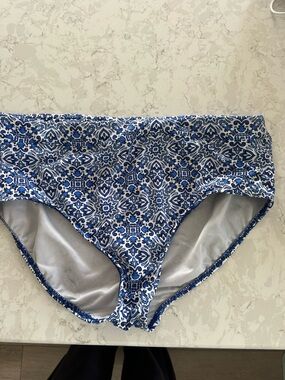 EUC Lands' End Blue and White Patterned Bikini Bottoms Size-18